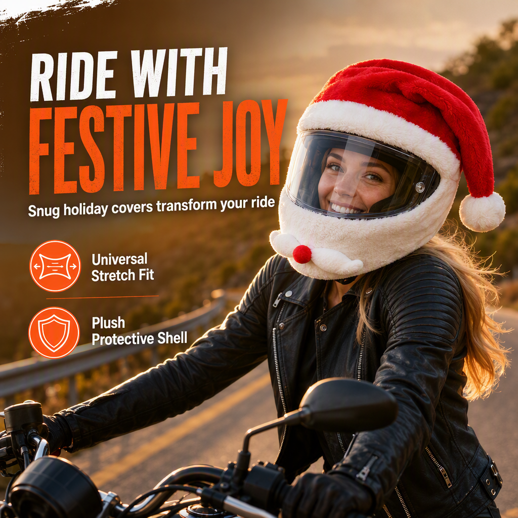 📢📢50% OFF !! ⏰Funny Plush Motorcycle Helmet Cover Universal Fit Cartoon and Holiday Protective Sleeve for Christmas Halloween Outdoor Riding