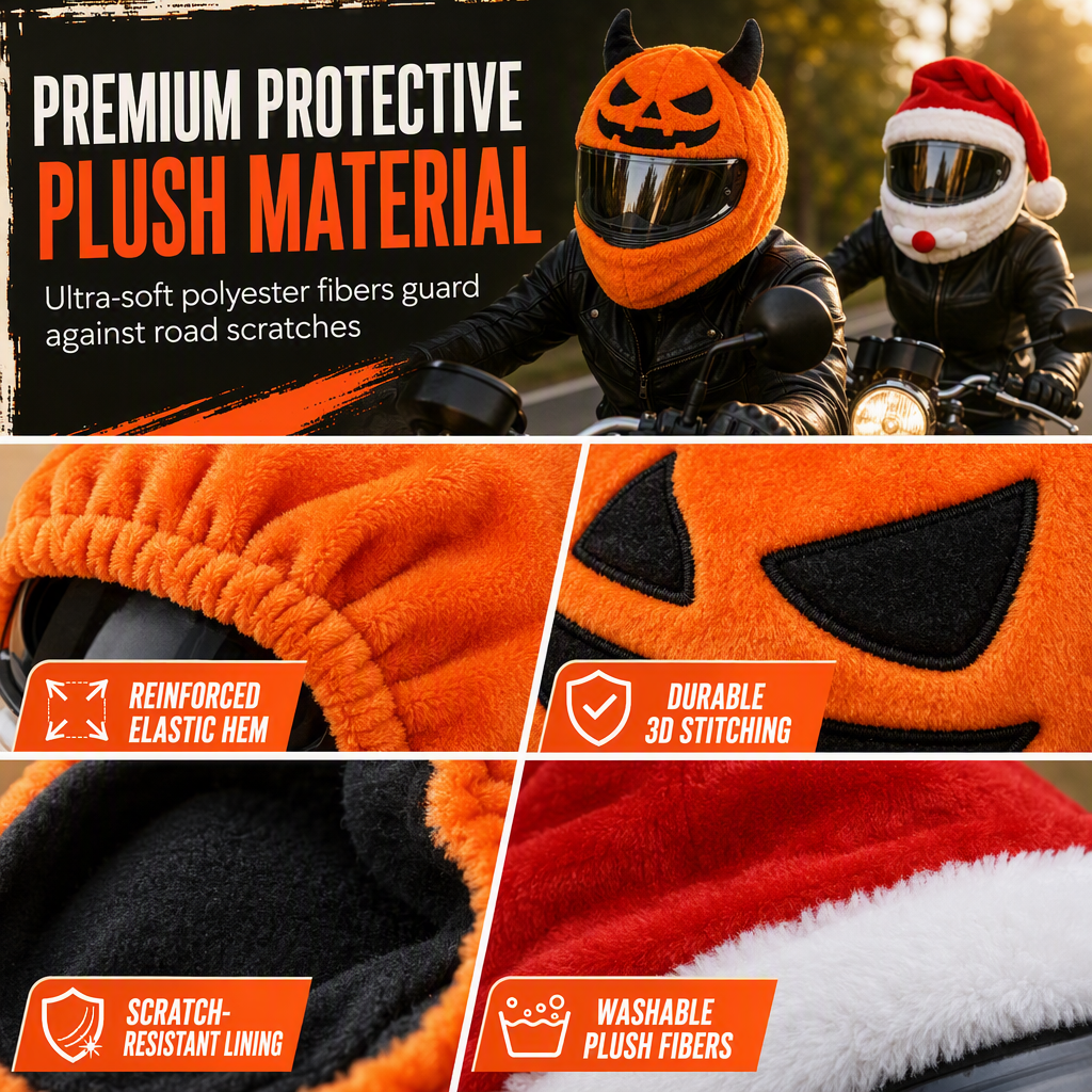 📢📢50% OFF !! ⏰Funny Plush Motorcycle Helmet Cover Universal Fit Cartoon and Holiday Protective Sleeve for Christmas Halloween Outdoor Riding
