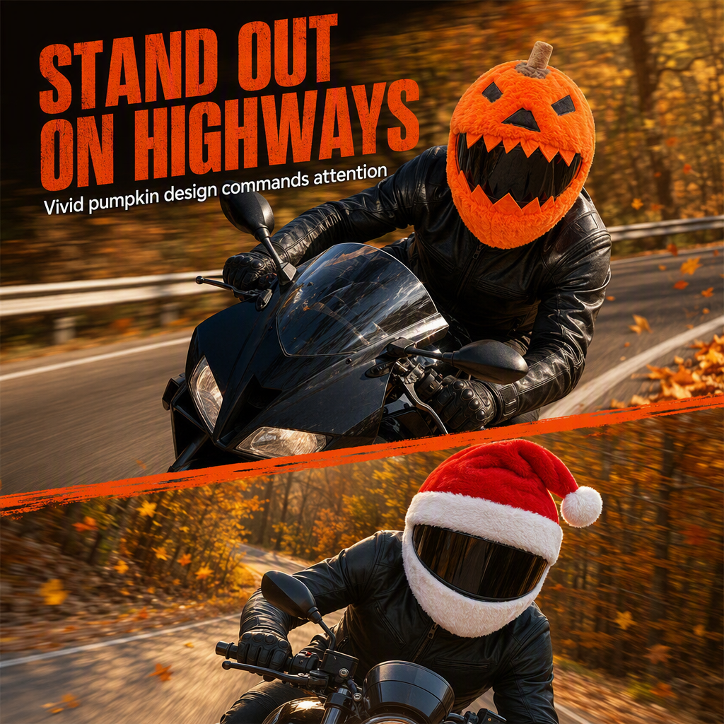 📢📢50% OFF !! ⏰Funny Plush Motorcycle Helmet Cover Universal Fit Cartoon and Holiday Protective Sleeve for Christmas Halloween Outdoor Riding