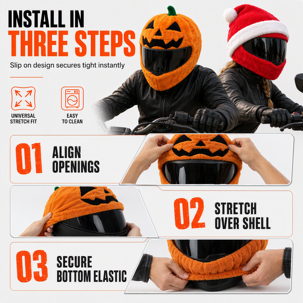 📢📢50% OFF !! ⏰Funny Plush Motorcycle Helmet Cover Universal Fit Cartoon and Holiday Protective Sleeve for Christmas Halloween Outdoor Riding