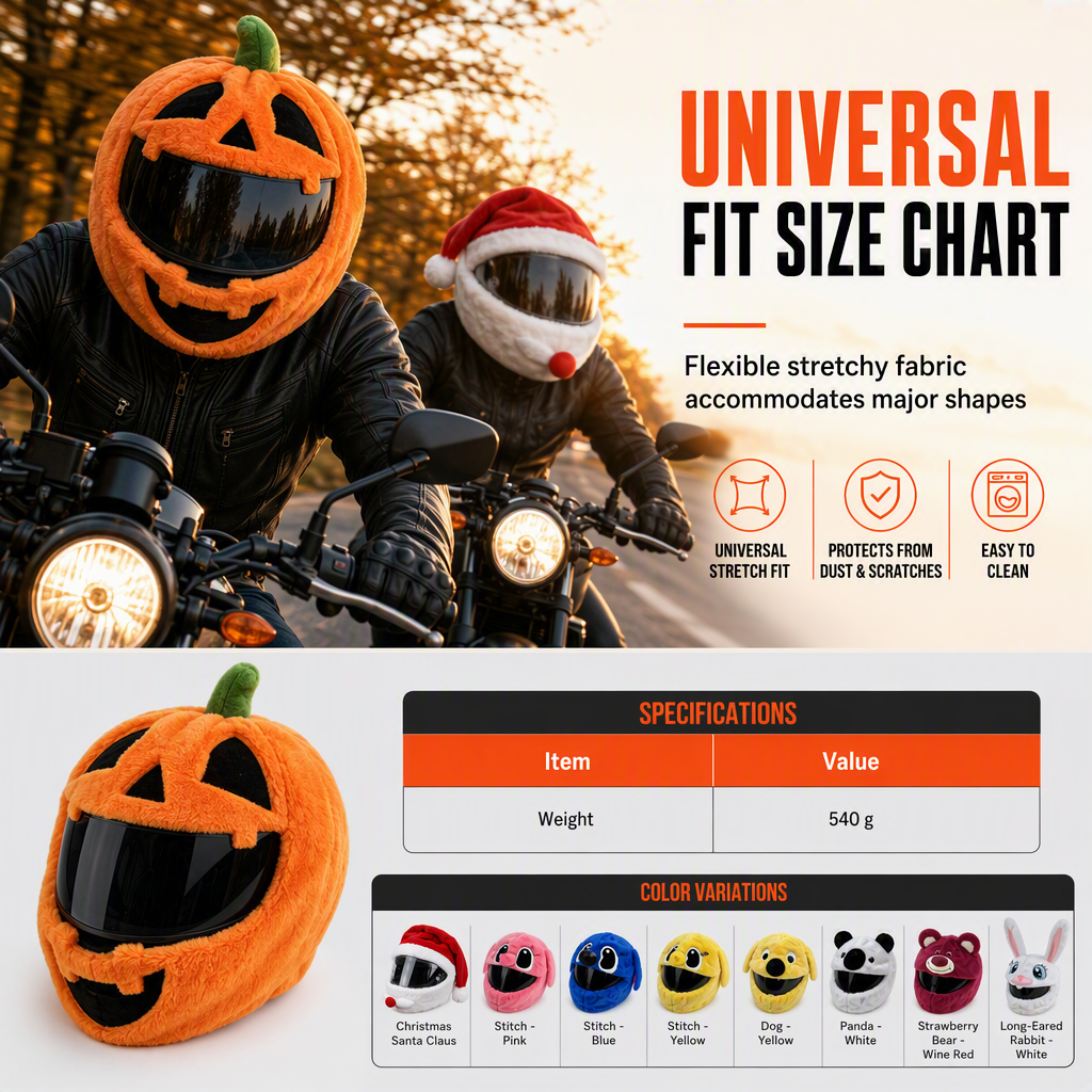📢📢50% OFF !! ⏰Funny Plush Motorcycle Helmet Cover Universal Fit Cartoon and Holiday Protective Sleeve for Christmas Halloween Outdoor Riding