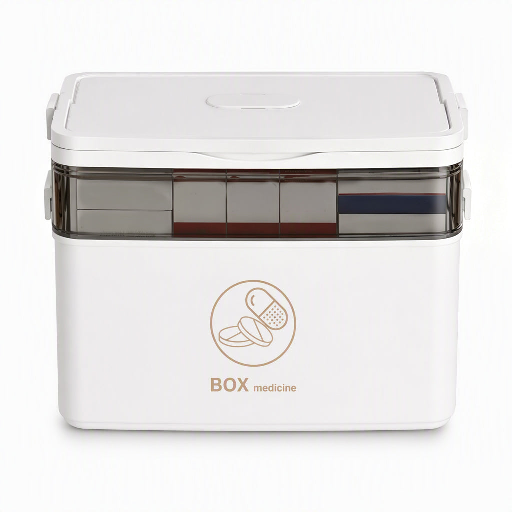 Large Plastic Medicine Storage Box with Multi-Layer Divided Compartments Portable Family Emergency First Aid Organizer Box