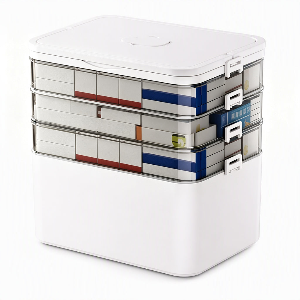 Large Plastic Medicine Storage Box with Multi-Layer Divided Compartments Portable Family Emergency First Aid Organizer Box