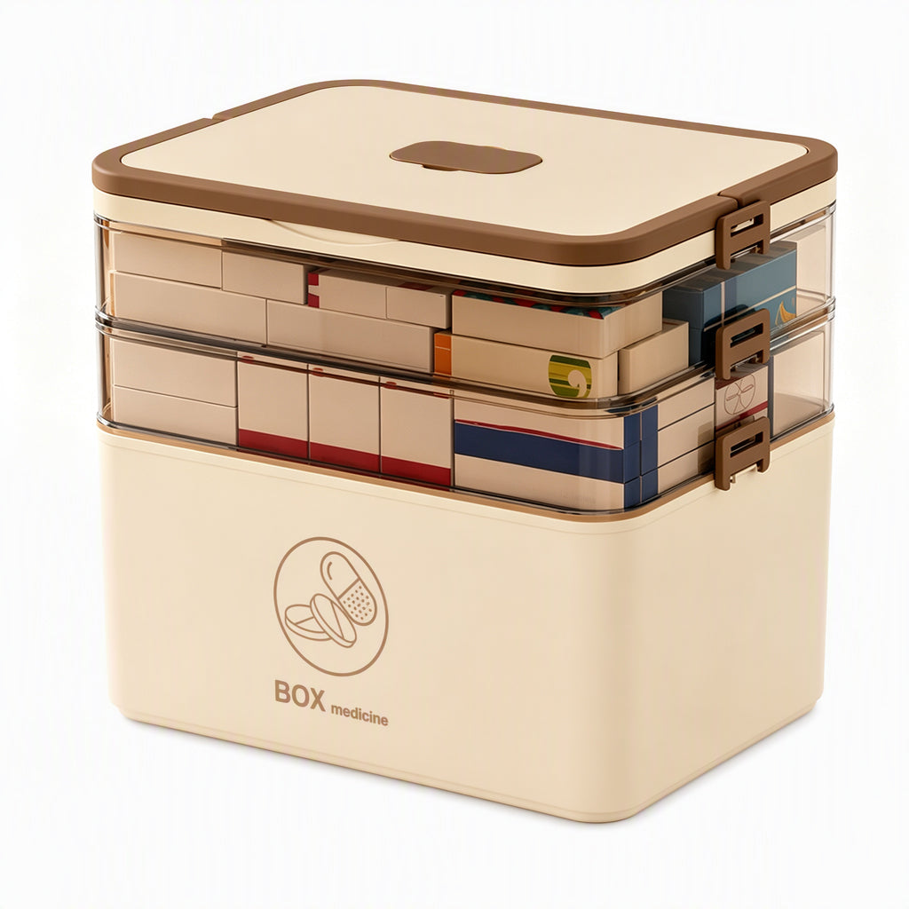 Large Plastic Medicine Storage Box with Multi-Layer Divided Compartments Portable Family Emergency First Aid Organizer Box