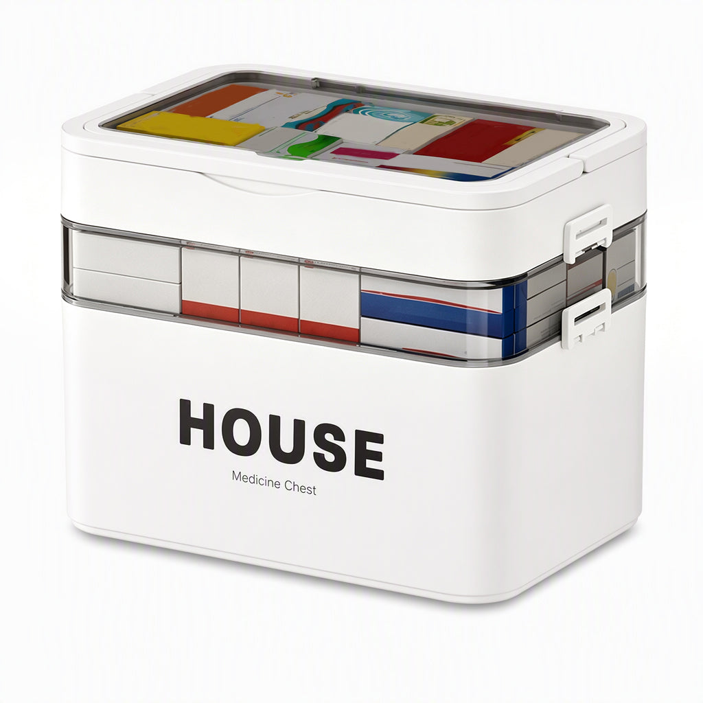 Large Plastic Medicine Storage Box with Multi-Layer Divided Compartments Portable Family Emergency First Aid Organizer Box