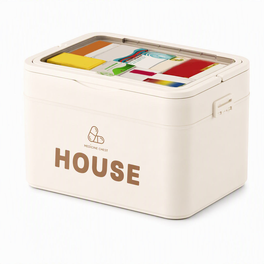 Large Plastic Medicine Storage Box with Multi-Layer Divided Compartments Portable Family Emergency First Aid Organizer Box