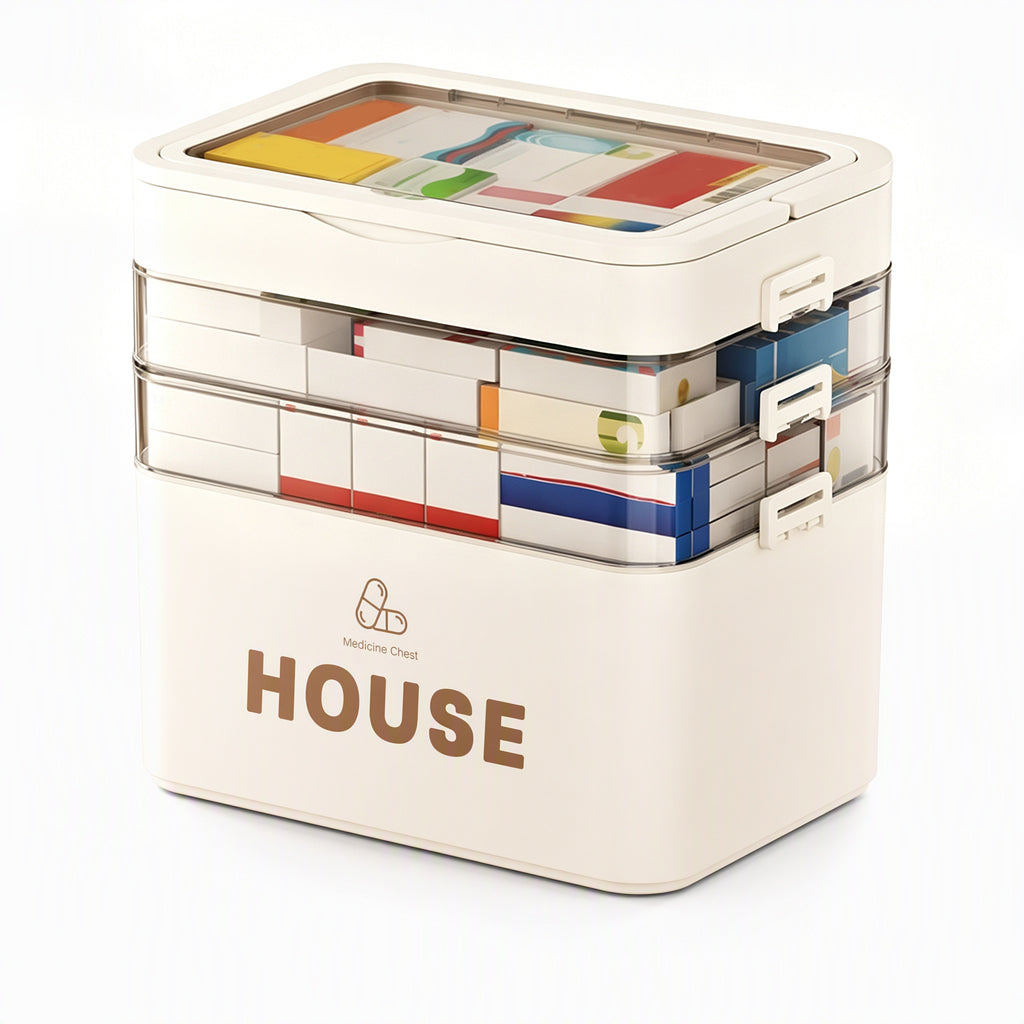 Large Plastic Medicine Storage Box with Multi-Layer Divided Compartments Portable Family Emergency First Aid Organizer Box
