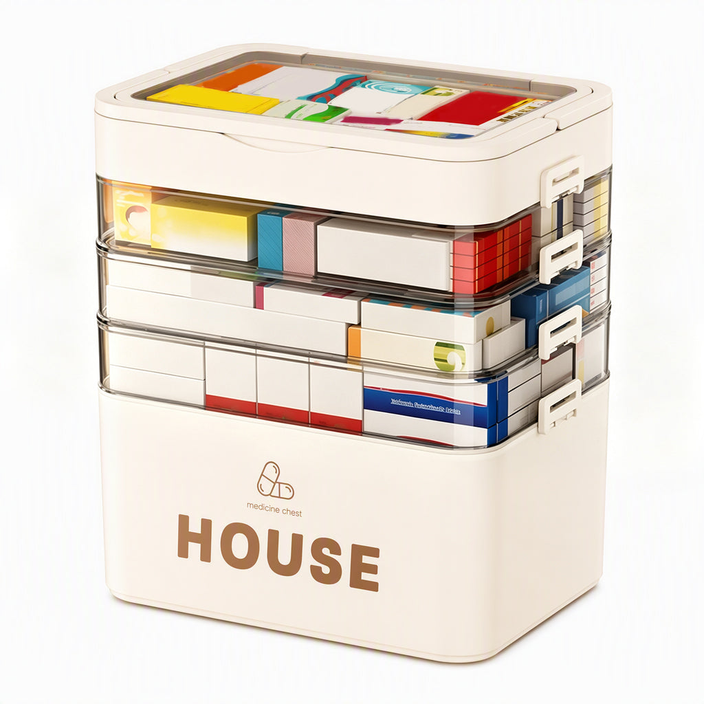 Large Plastic Medicine Storage Box with Multi-Layer Divided Compartments Portable Family Emergency First Aid Organizer Box