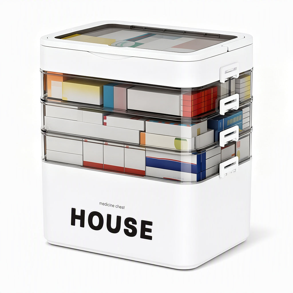 Large Plastic Medicine Storage Box with Multi-Layer Divided Compartments Portable Family Emergency First Aid Organizer Box