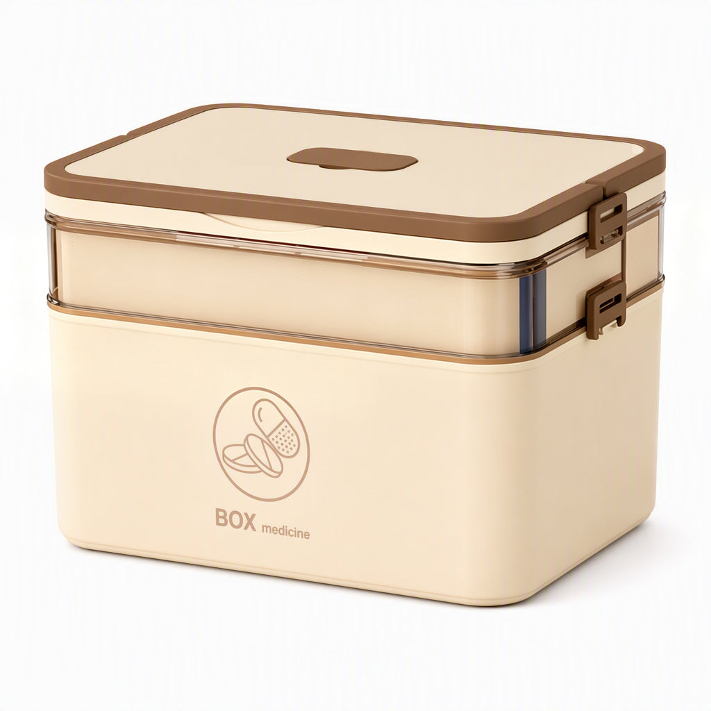 Large Plastic Medicine Storage Box with Multi-Layer Divided Compartments Portable Family Emergency First Aid Organizer Box