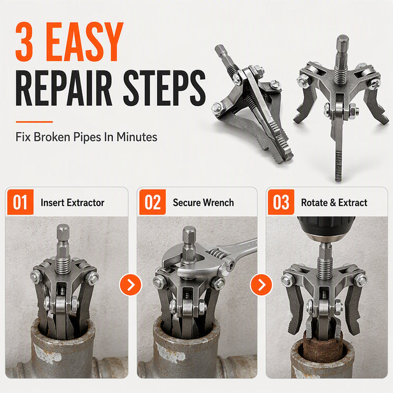 Universal 3-Jaw Broken Pipe Extractor for Hand Drills