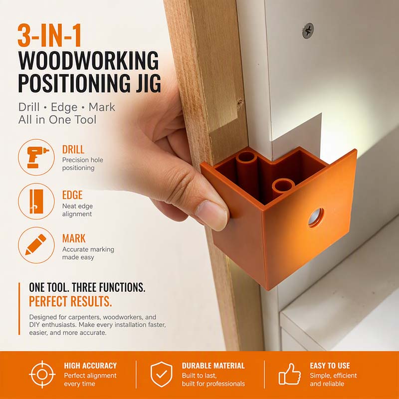 📢📢50% OFF !! ⏰3-In-1 Carpentry Positioning Tool, Dual-Purpose For 20mm And 23mm, Cabinet Door Stopper, Drilling, Marking And Trimming Tool 🛠️