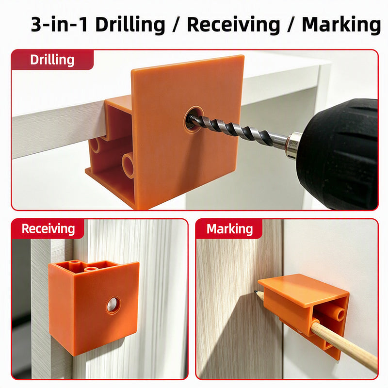 📢📢50% OFF !! ⏰3-In-1 Carpentry Positioning Tool, Dual-Purpose For 20mm And 23mm, Cabinet Door Stopper, Drilling, Marking And Trimming Tool 🛠️