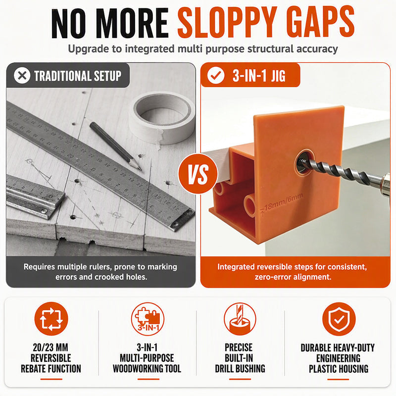 📢📢50% OFF !! ⏰3-In-1 Carpentry Positioning Tool, Dual-Purpose For 20mm And 23mm, Cabinet Door Stopper, Drilling, Marking And Trimming Tool 🛠️