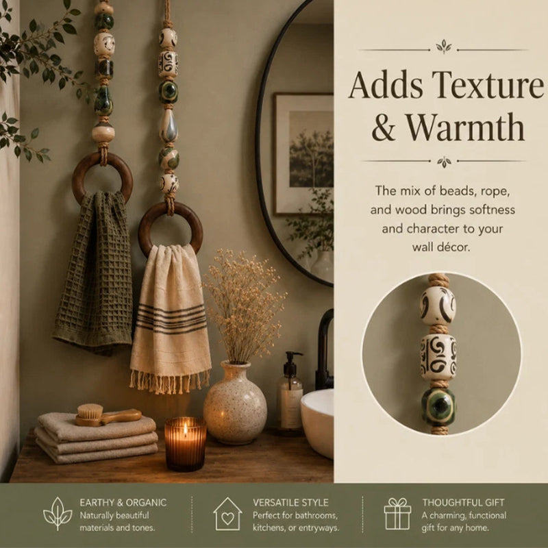 🎉 2026 Sale — Over 25,000 Sold!🏠Decorative Beaded Towel Hanger with Wooden Ring