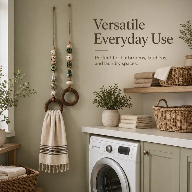 🎉 2026 Sale — Over 25,000 Sold!🏠Decorative Beaded Towel Hanger with Wooden Ring
