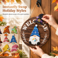 Interchangeable Wooden Gnome Welcome Sign Holiday Hanging Plaque for Christmas and Halloween Wall Decor