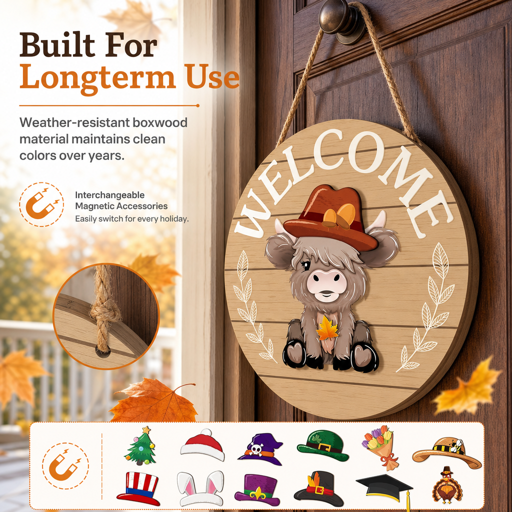 Interchangeable Wooden Gnome Welcome Sign Holiday Hanging Plaque for Christmas and Halloween Wall Decor