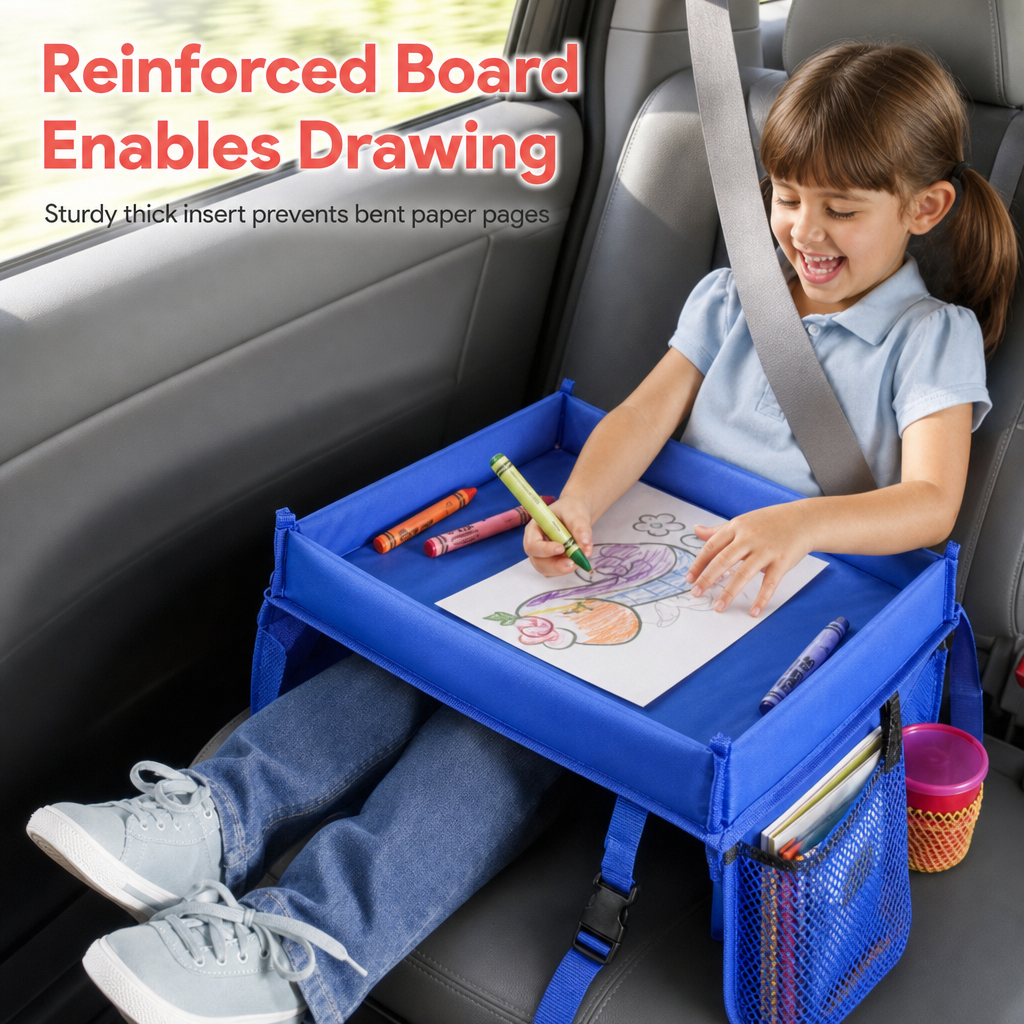 Kids Car Seat Travel Tray Activity Desk with Lap Drawing Board and Baby Stroller Backseat Hanging Storage Organizer Bag