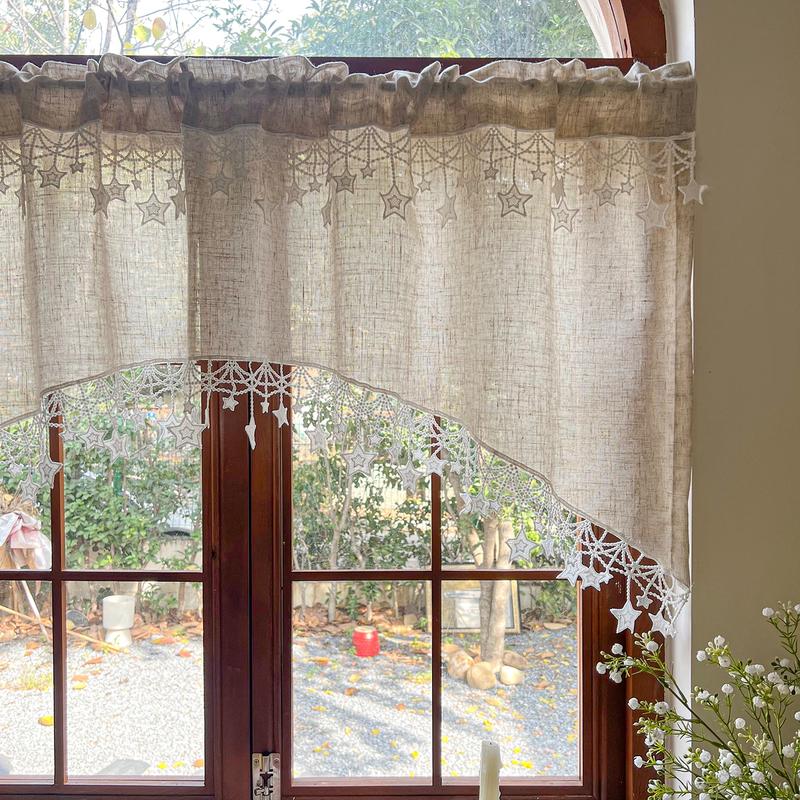 ⭐ Star Lace Trim Curtain: Arched Design, Rod Pocket, Premium Blend