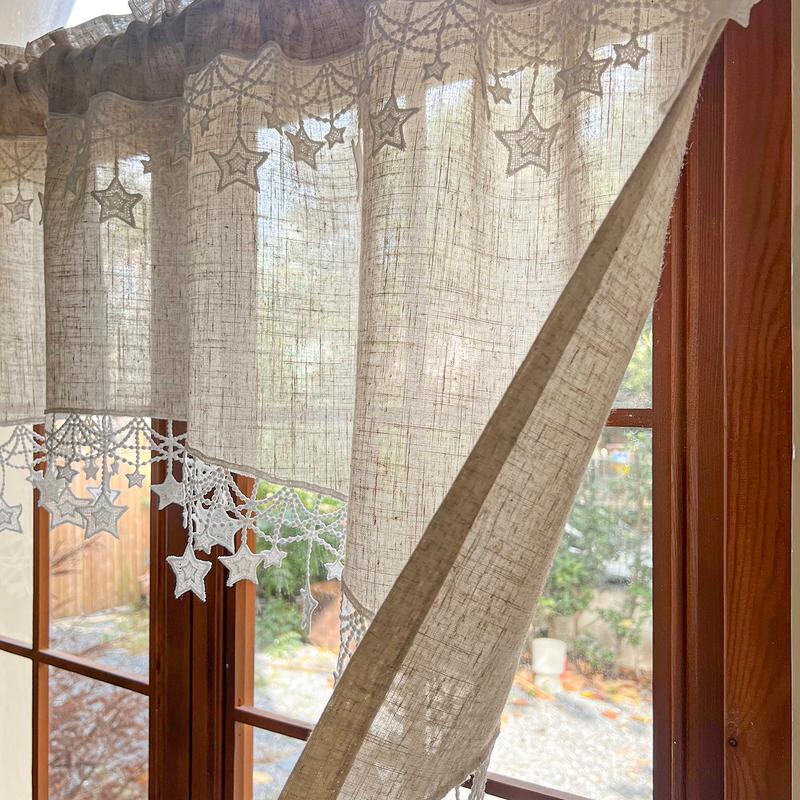 ⭐ Star Lace Trim Curtain: Arched Design, Rod Pocket, Premium Blend