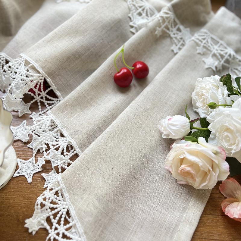 ⭐ Star Lace Trim Curtain: Arched Design, Rod Pocket, Premium Blend