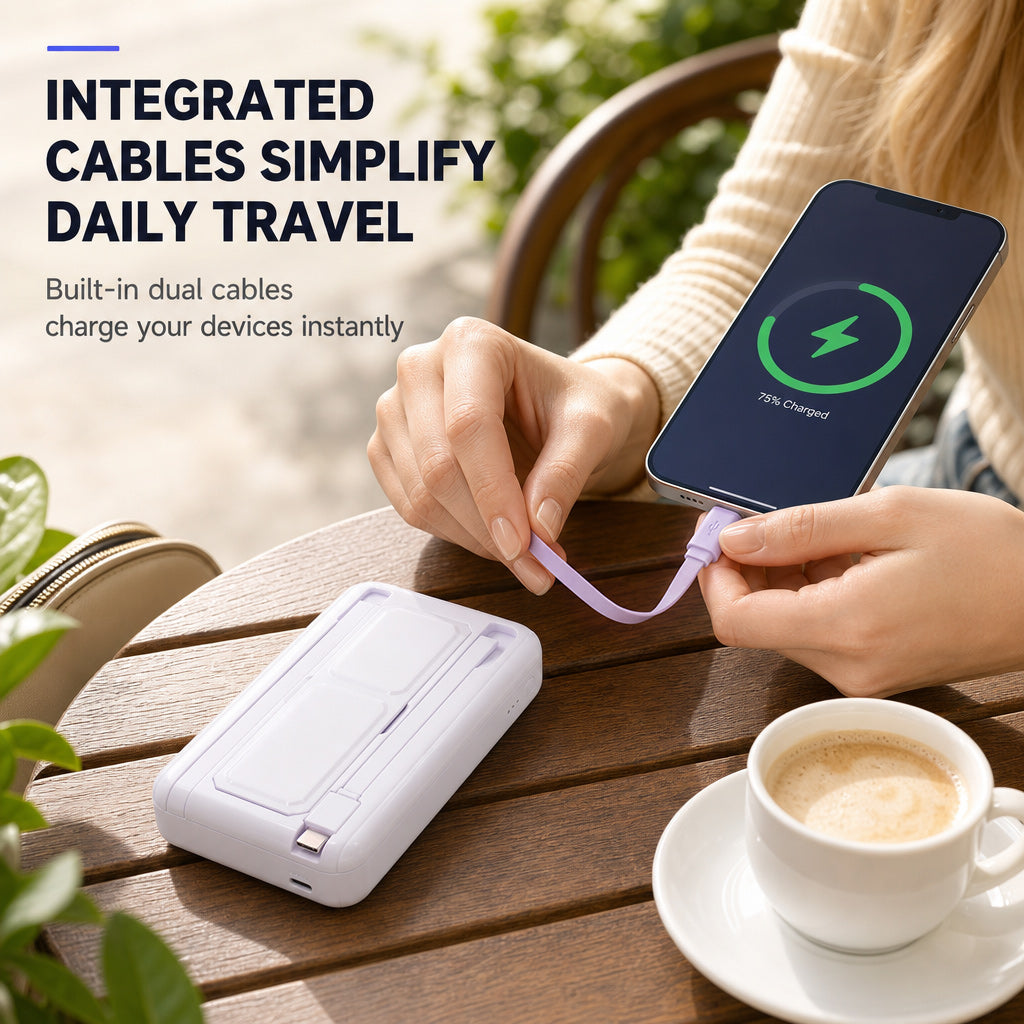 Magnetic Wireless Fast Charging Power Bank with Built-in Cable and Stand Portable