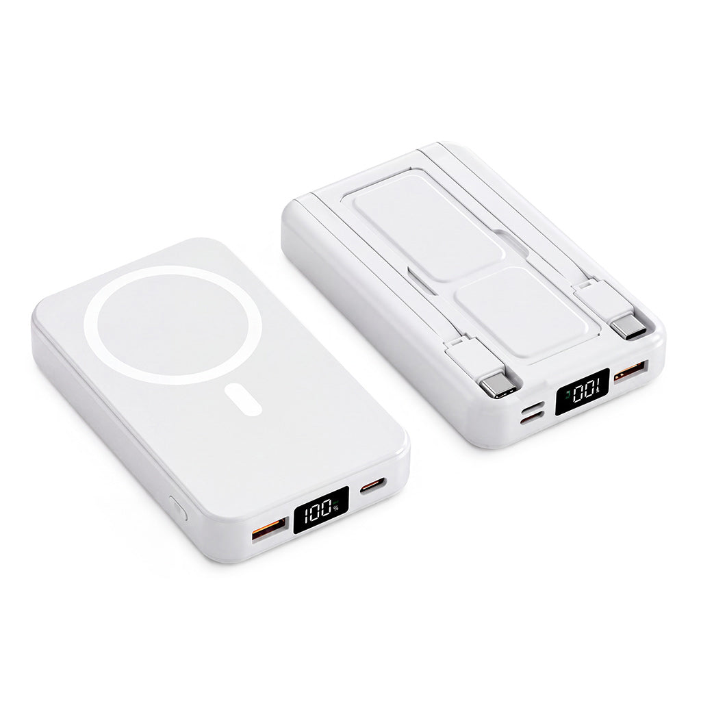 Magnetic Wireless Fast Charging Power Bank with Built-in Cable and Stand Portable