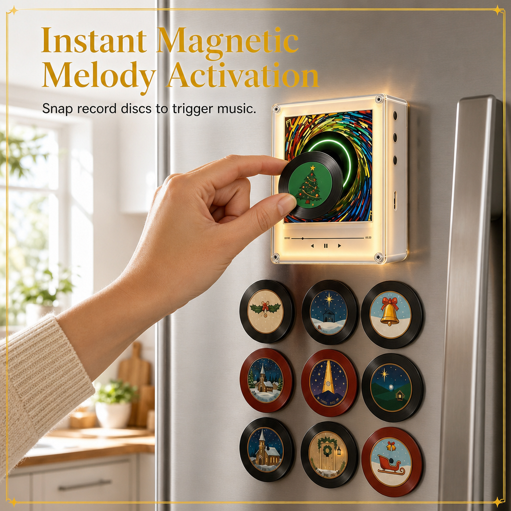 ⏳🔥LIMITED-TIME 50% OFF! ⏰NFC Magnetic Fridge Music Box – Tap to Play + 360° LED Light