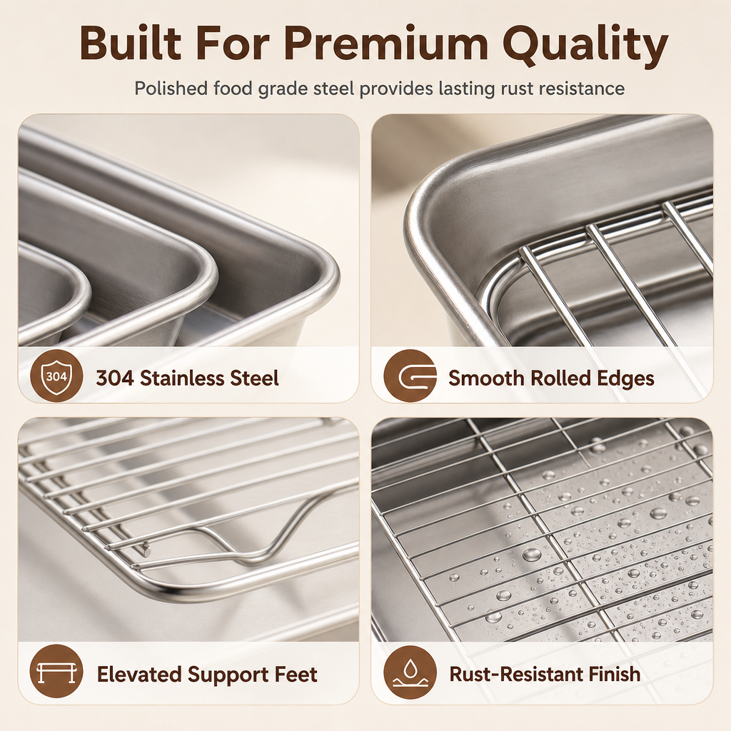 📢📢50% OFF !! ⏰Rectangular Stainless Steel Baking Tray With Wire Cooling Rack