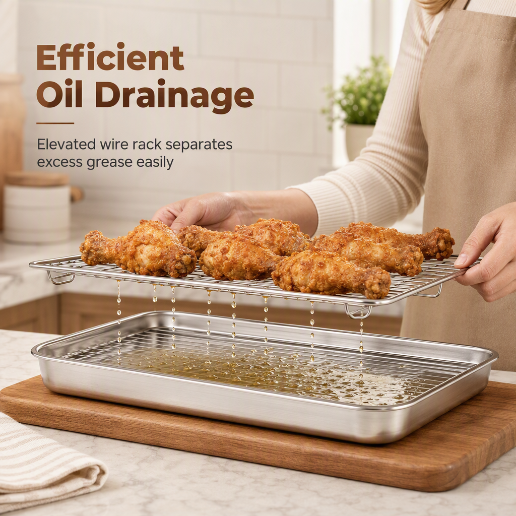 📢📢50% OFF !! ⏰Rectangular Stainless Steel Baking Tray With Wire Cooling Rack