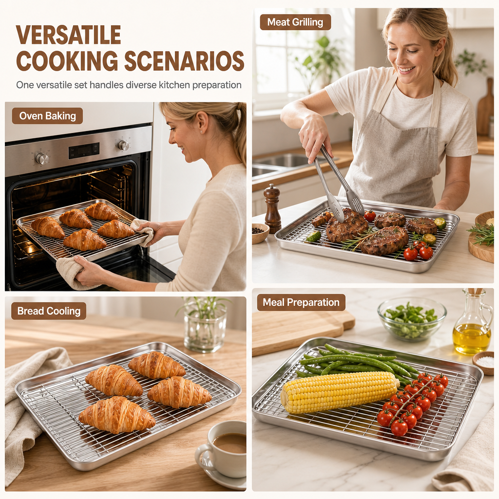 📢📢50% OFF !! ⏰Rectangular Stainless Steel Baking Tray With Wire Cooling Rack