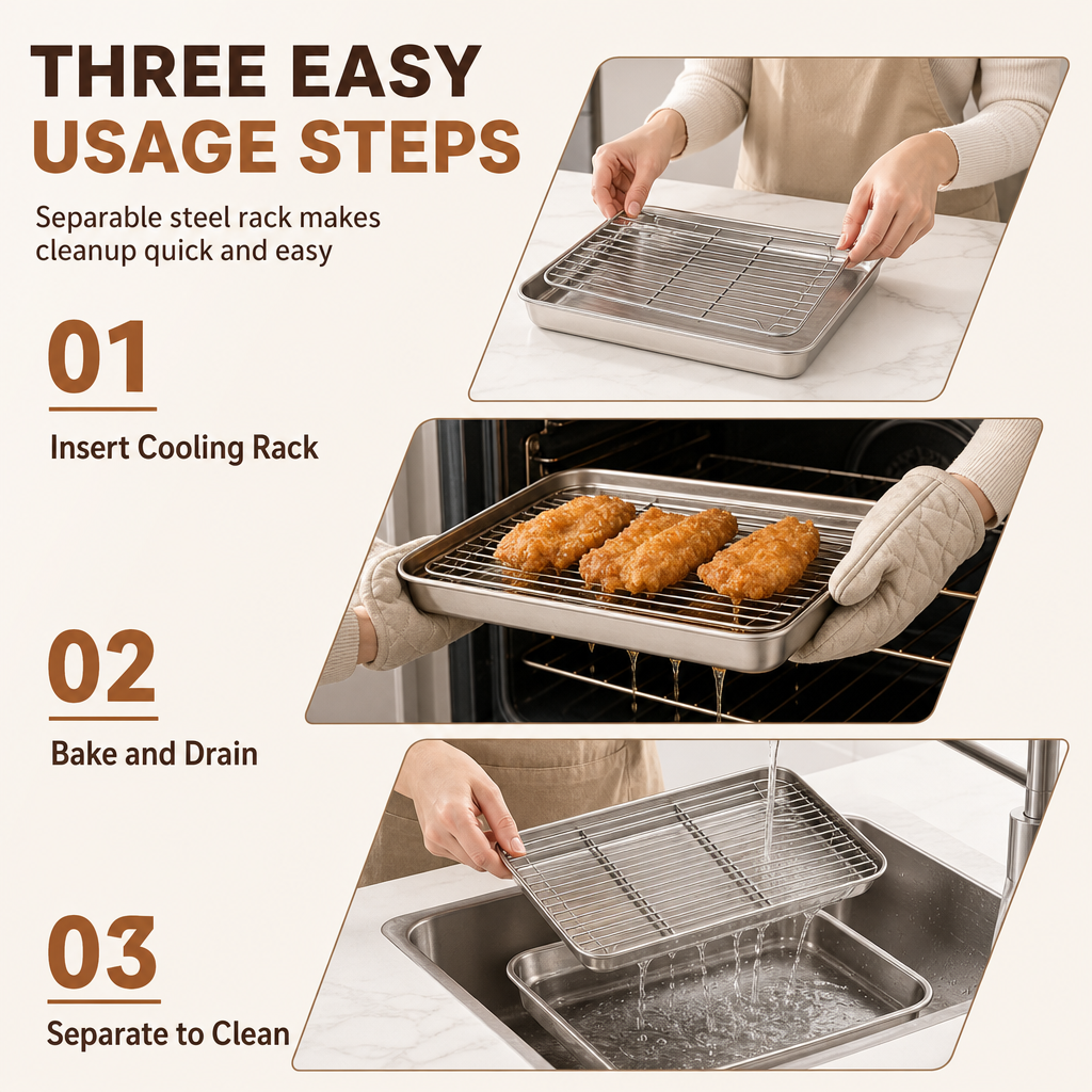 📢📢50% OFF !! ⏰Rectangular Stainless Steel Baking Tray With Wire Cooling Rack