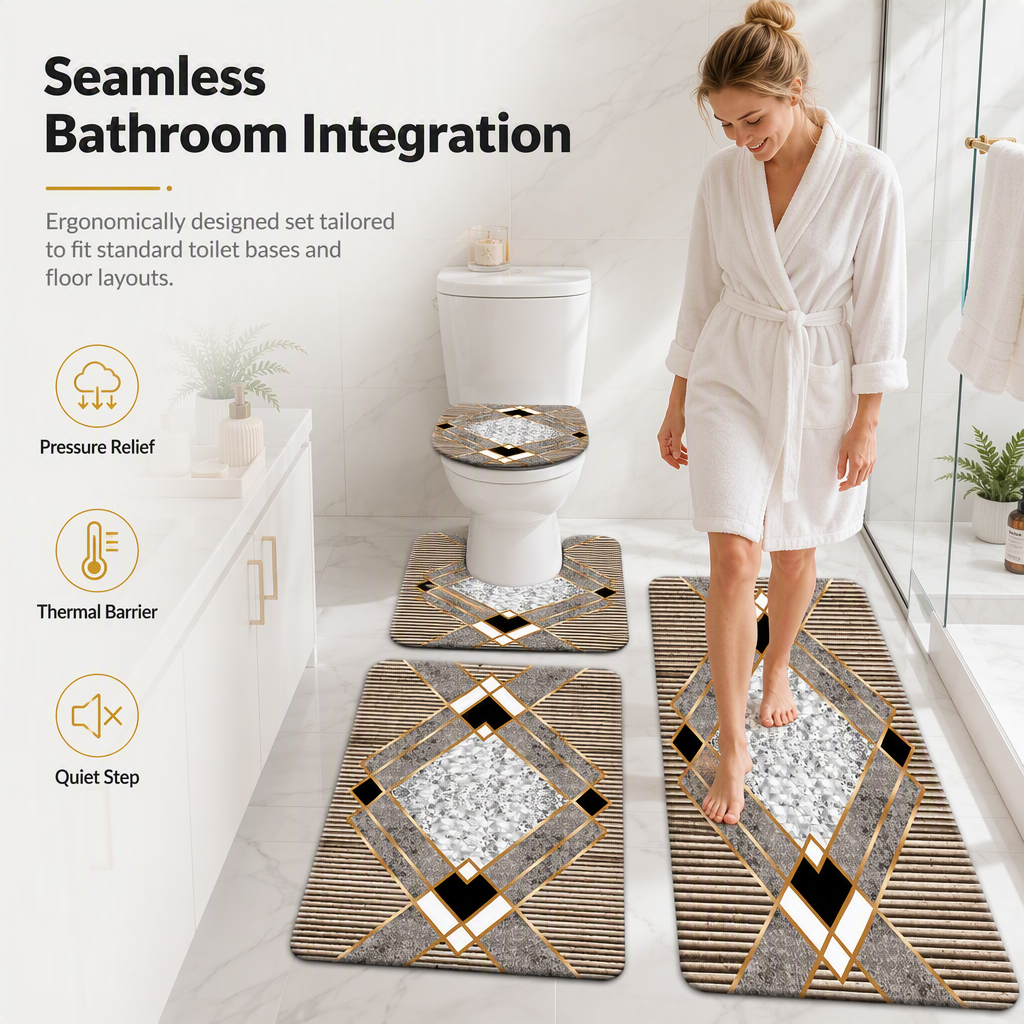 4 Piece Faux Cashmere Absorbent Bathroom Rug Set with Rectangular Mat U Shaped Toilet Mat Toilet Lid Cover and Long Runner Rug