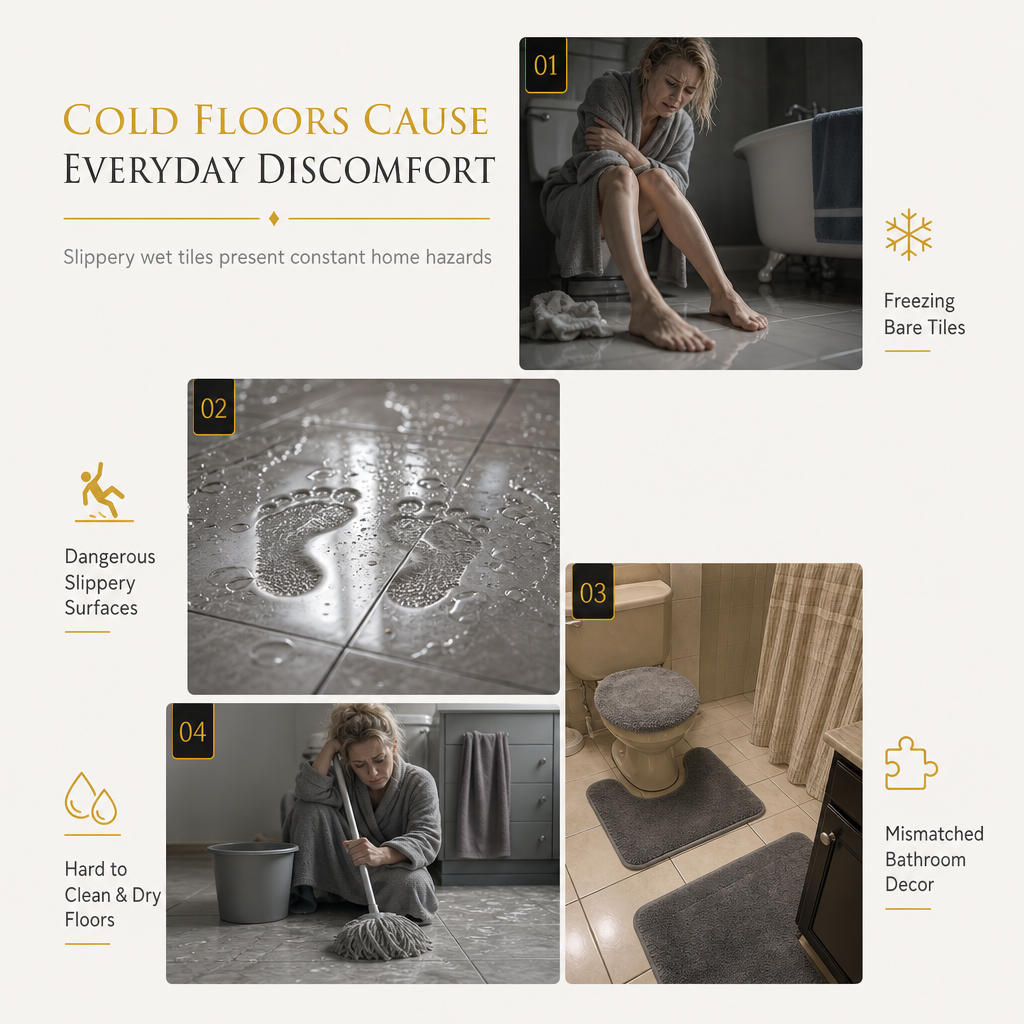 4 Piece Faux Cashmere Absorbent Bathroom Rug Set with Rectangular Mat U Shaped Toilet Mat Toilet Lid Cover and Long Runner Rug