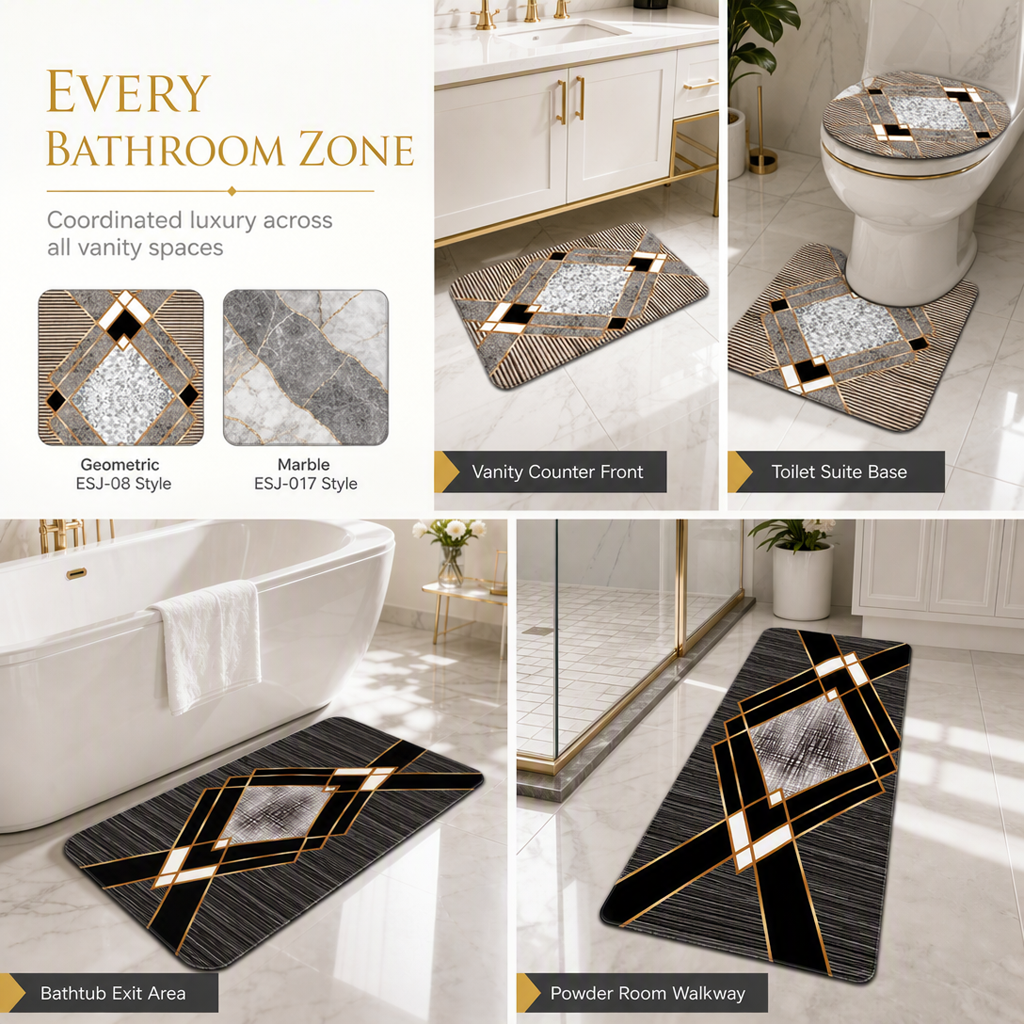 4 Piece Faux Cashmere Absorbent Bathroom Rug Set with Rectangular Mat U Shaped Toilet Mat Toilet Lid Cover and Long Runner Rug