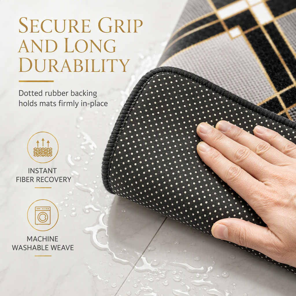 4 Piece Faux Cashmere Absorbent Bathroom Rug Set with Rectangular Mat U Shaped Toilet Mat Toilet Lid Cover and Long Runner Rug