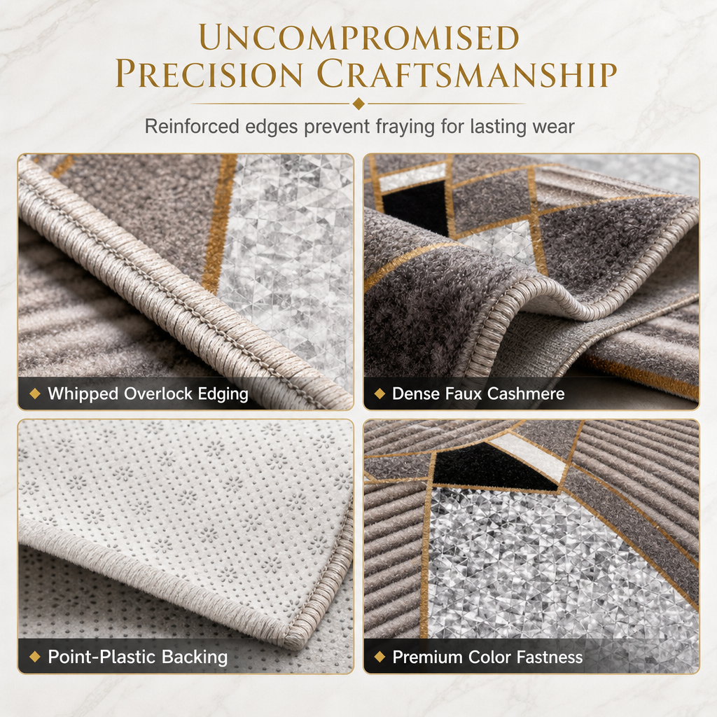 4 Piece Faux Cashmere Absorbent Bathroom Rug Set with Rectangular Mat U Shaped Toilet Mat Toilet Lid Cover and Long Runner Rug