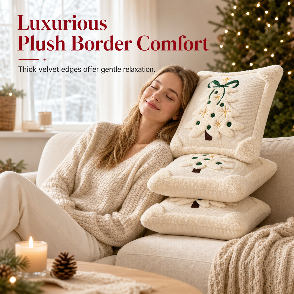 🎄 Embroidered Christmas Tree Throw Pillow Cover with Bow 45x45cm Decorative Cushion Cover for Living Room Sofa 🧸