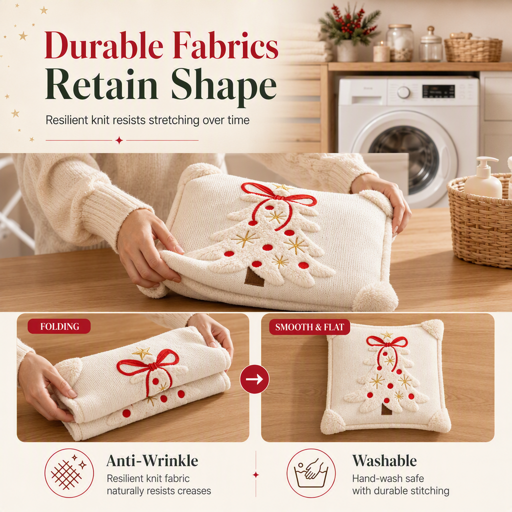 🎄 Embroidered Christmas Tree Throw Pillow Cover with Bow 45x45cm Decorative Cushion Cover for Living Room Sofa 🧸