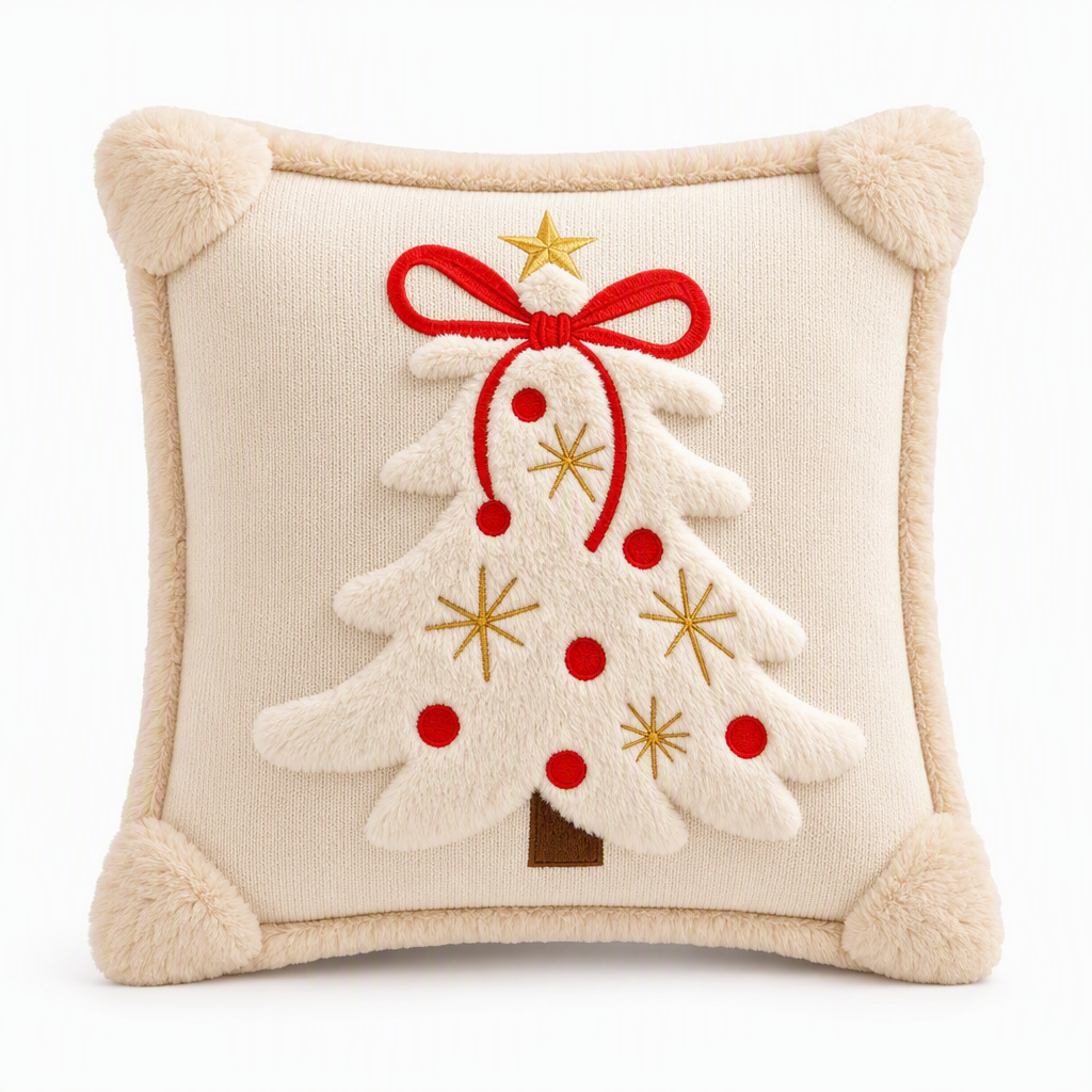 🎄 Embroidered Christmas Tree Throw Pillow Cover with Bow 45x45cm Decorative Cushion Cover for Living Room Sofa 🧸