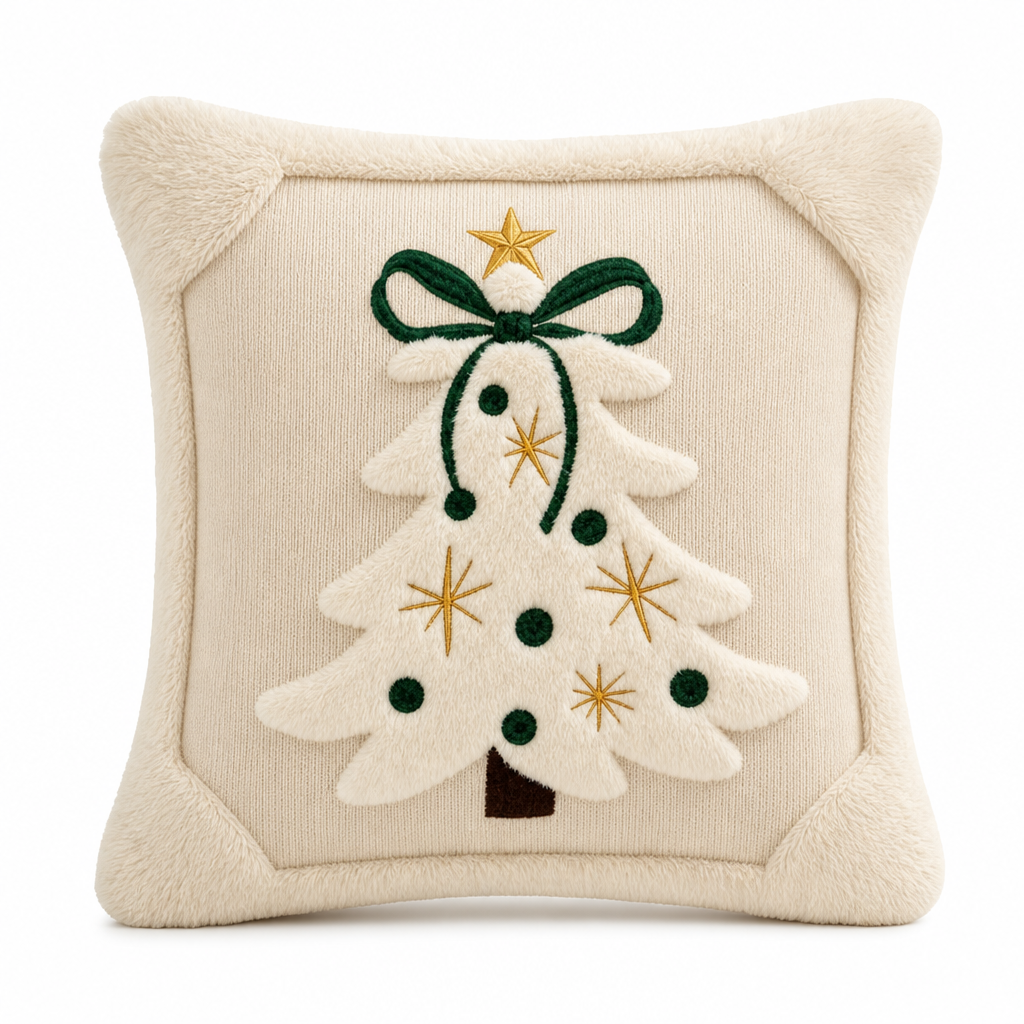 🎄 Embroidered Christmas Tree Throw Pillow Cover with Bow 45x45cm Decorative Cushion Cover for Living Room Sofa 🧸