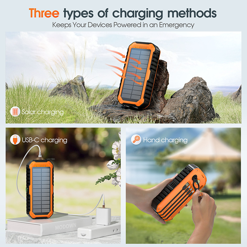 Solar Power Bank with Built-in Cables & Flashlight