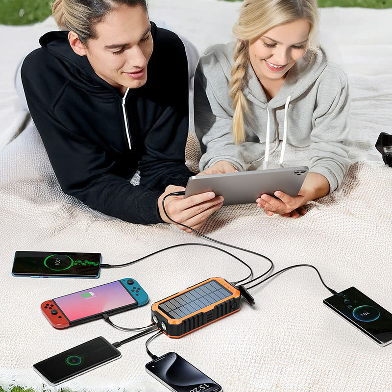 Solar Power Bank with Built-in Cables & Flashlight