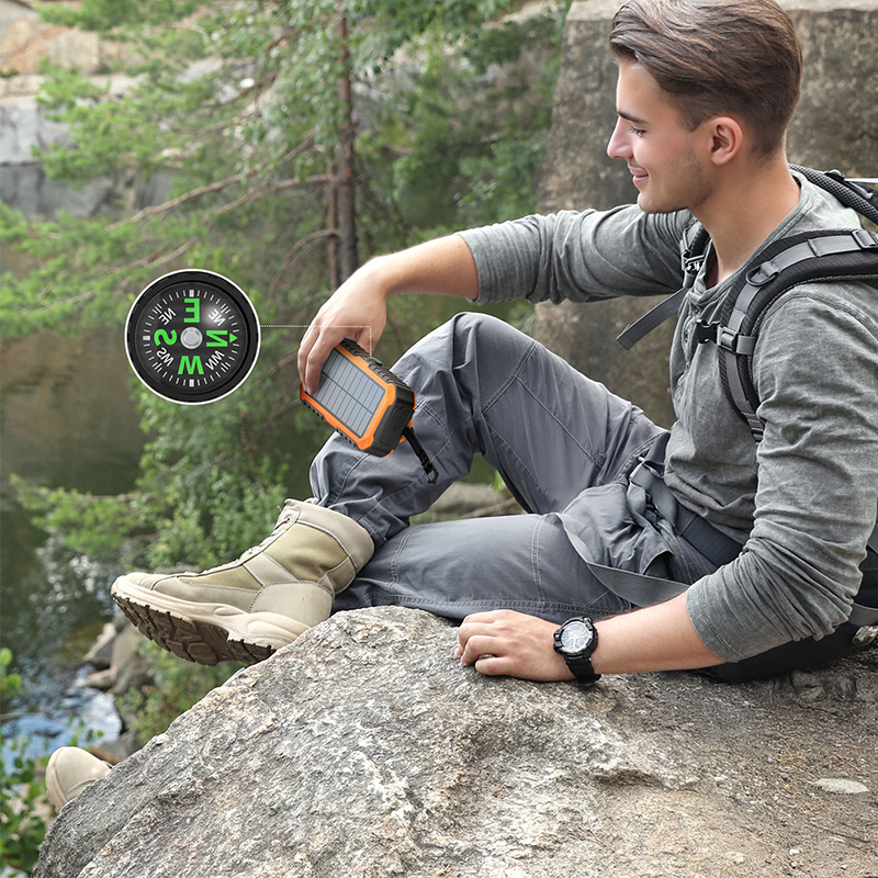 Solar Power Bank with Built-in Cables & Flashlight