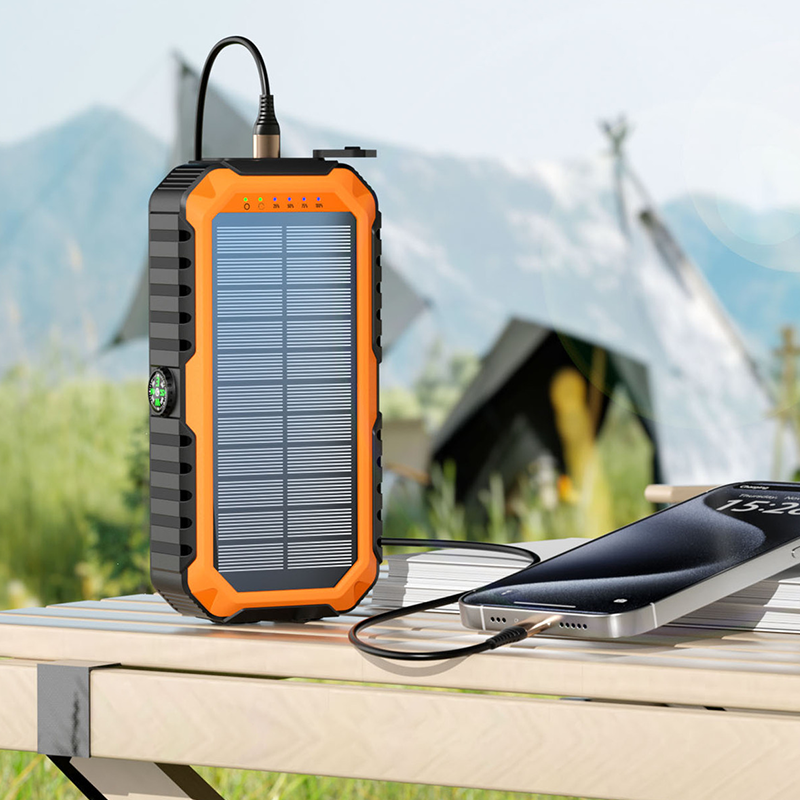 Solar Power Bank with Built-in Cables & Flashlight