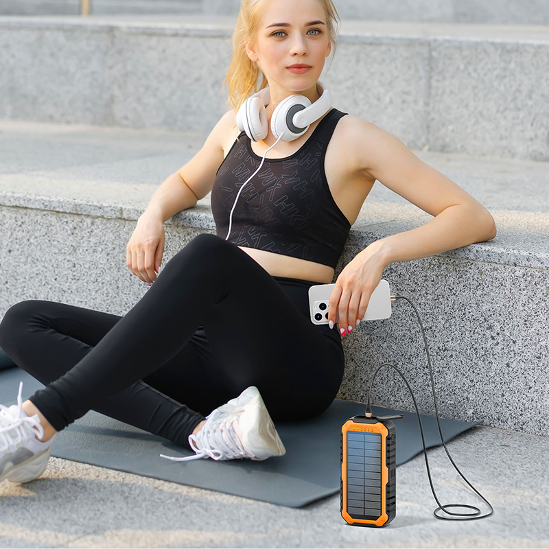 Solar Power Bank with Built-in Cables & Flashlight