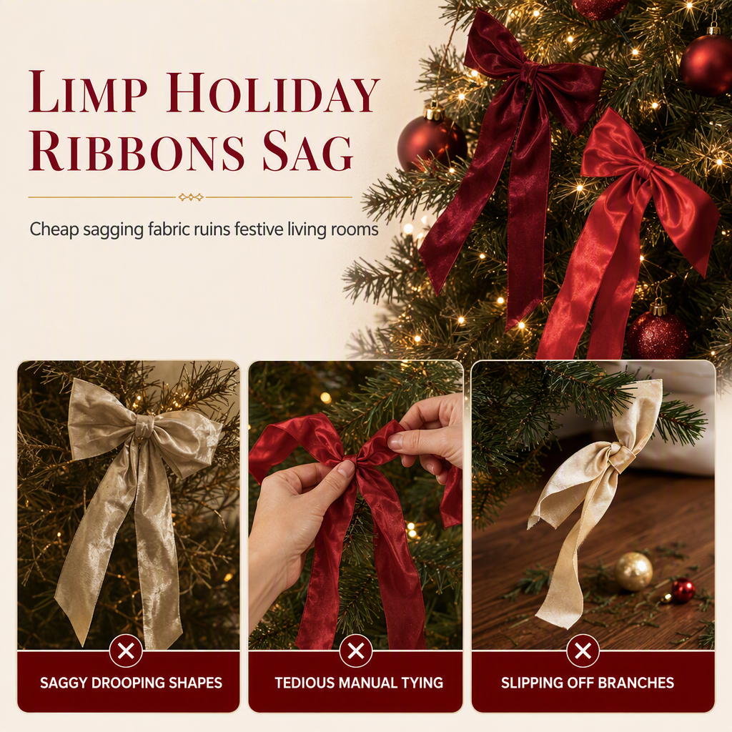 🎀 Large Velvet Christmas Bows –🎄 Luxurious Décor for Christmas Tree & Holiday Party | Reusable, Easy to Attach, Fits Any Setting🎁