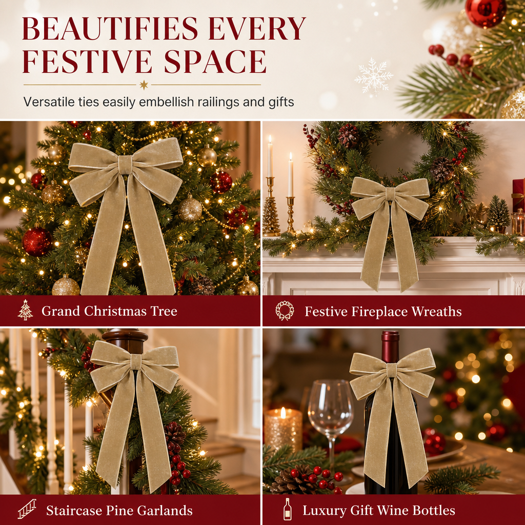 🎀 Large Velvet Christmas Bows –🎄 Luxurious Décor for Christmas Tree & Holiday Party | Reusable, Easy to Attach, Fits Any Setting🎁