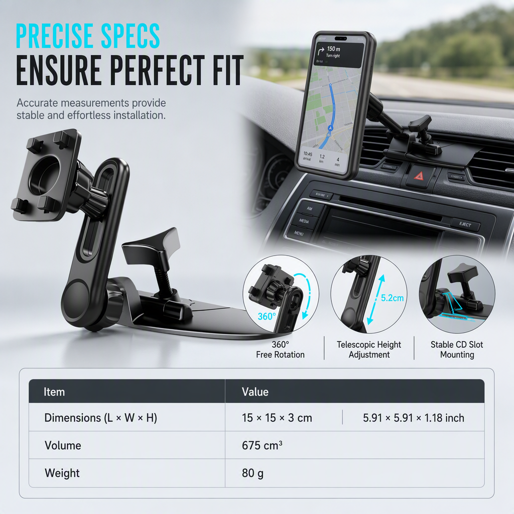 🚗 Car Phone Mount Holder – CD Slot & Air Vent Mount, Adjustable Gravity Design | Secure One-Hand Access for All Smartphones
